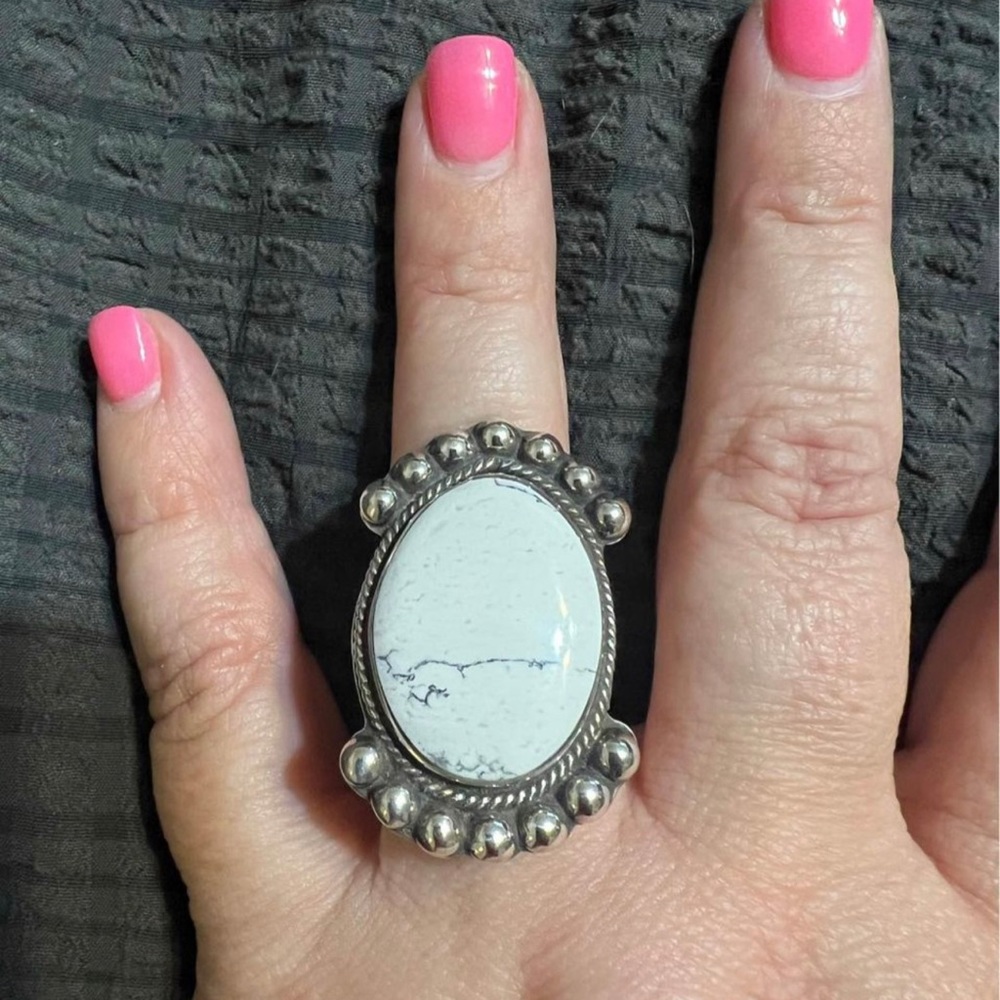 White Howlite Ring. adjustable band